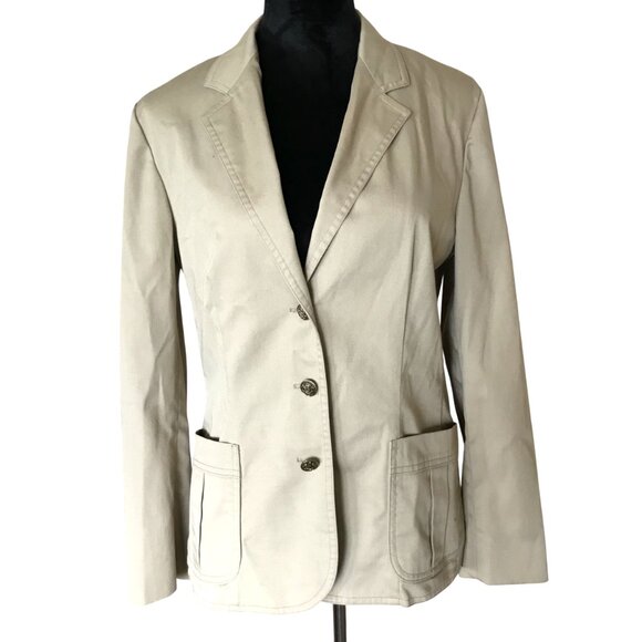 Country Suburbans Blazer Jacket: Vintage Lightweight Cotton Blend, Tan Size 12 - Picture 1 of 8